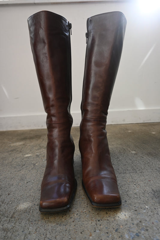 Brown Square Toe Tall Boots