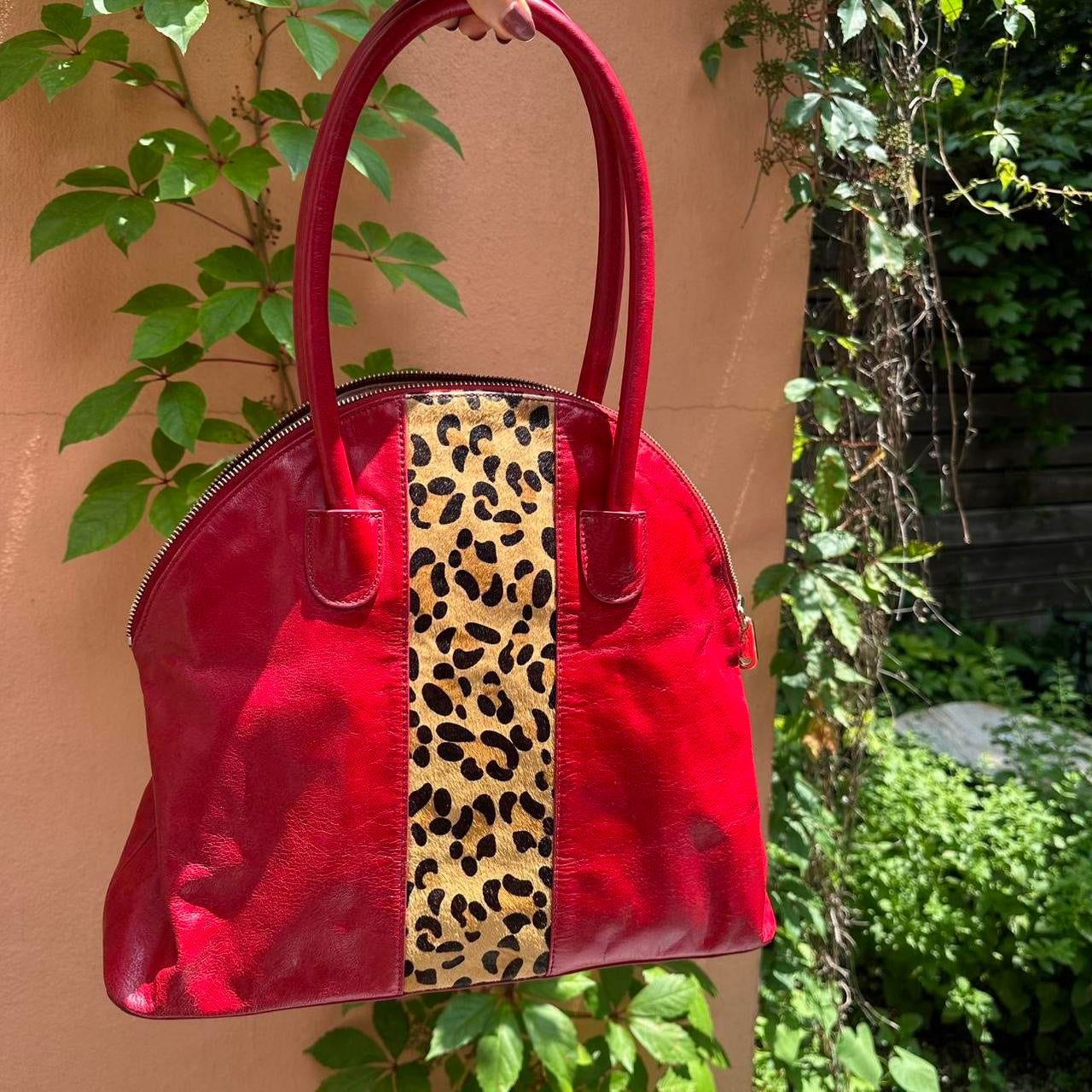 Red Leather & Cheetah Bag