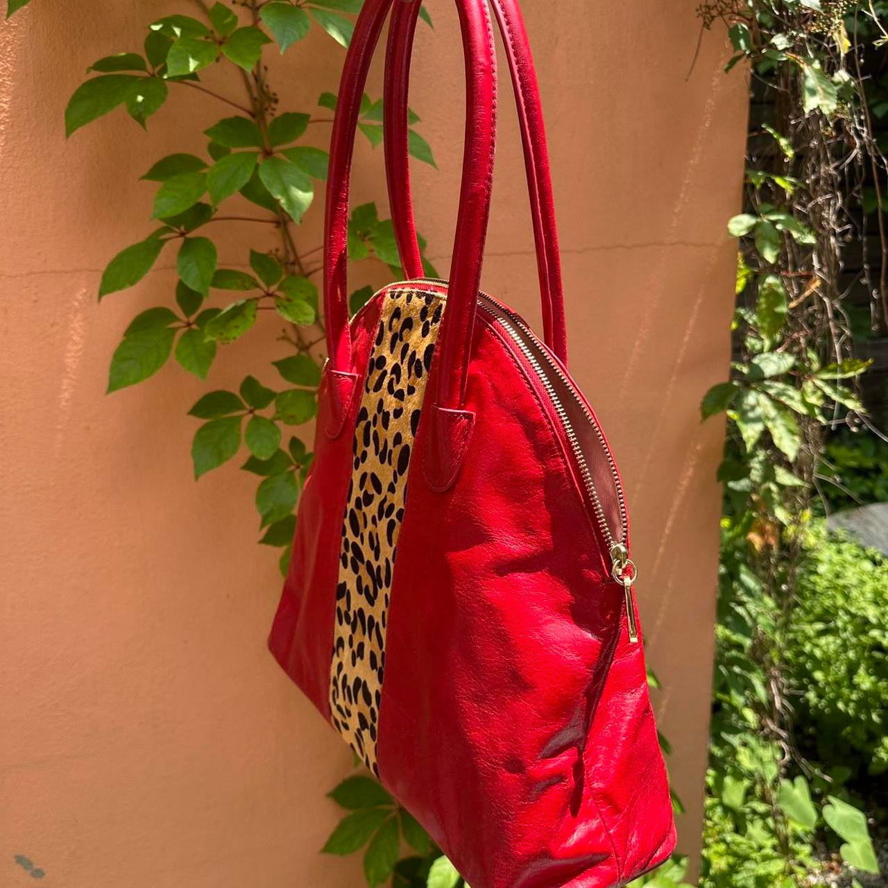 Red Leather & Cheetah Bag